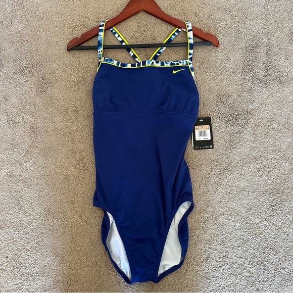Nike One Piece Training Swimsuit Womens 12 Navy Crossback Athletic Swim - Picture 6 of 6